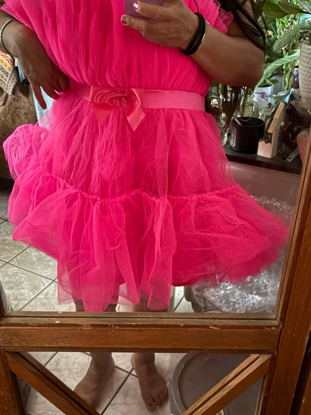 Hot Pink Tulle A-Line Dress with Satin Ribbon size XL